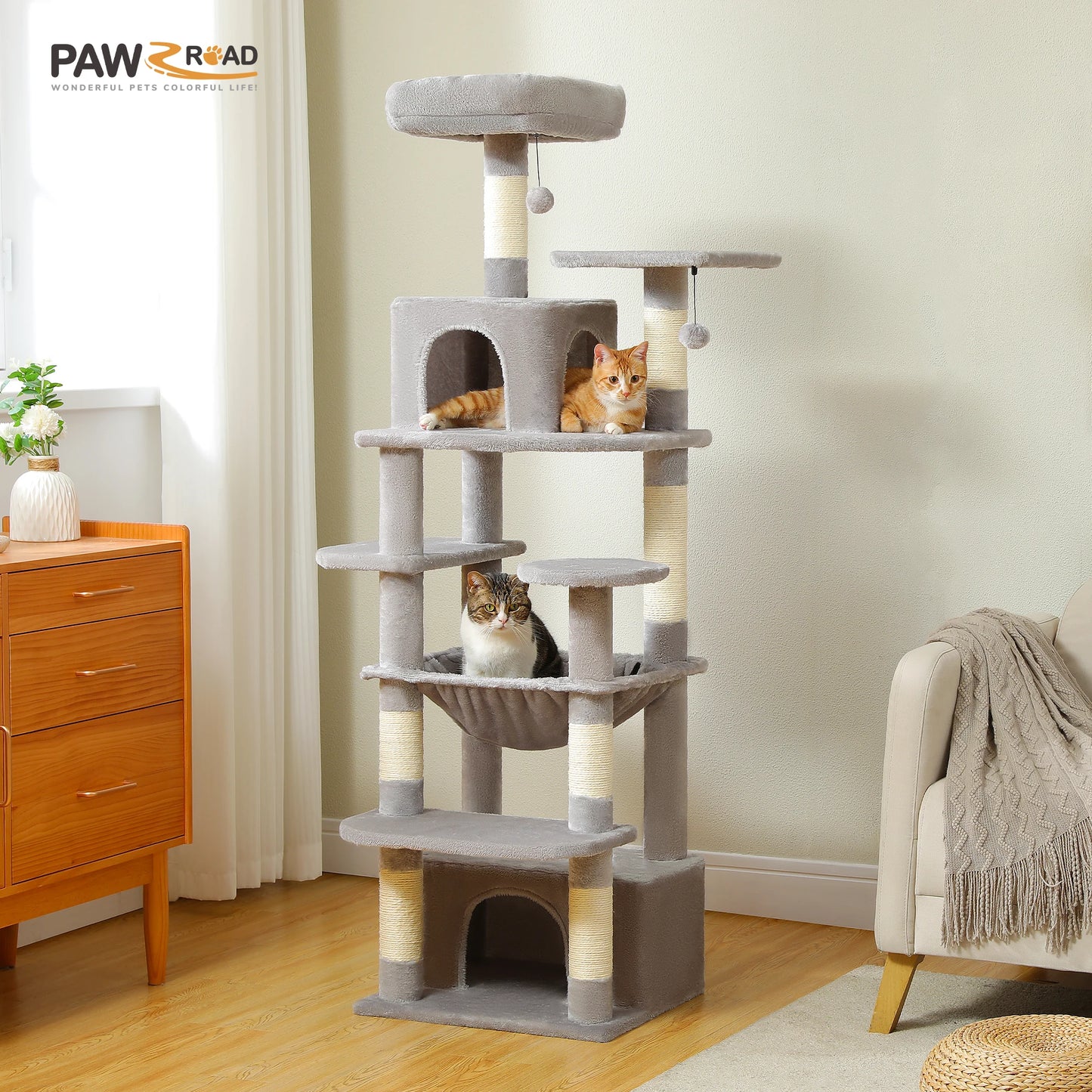 Large Cat Tree & Tower – Indoor Cats Playhouse with Scratching Posts, Hammock, Padded Perches & Condos