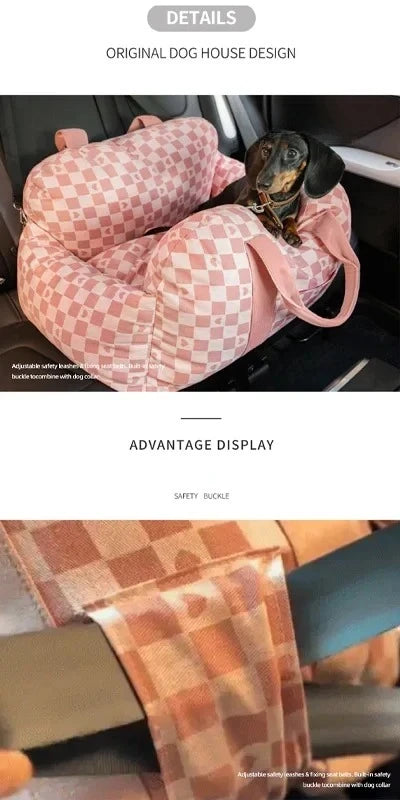 Pet Dog Portable Car Seat – Central Control Non-Slip Armrest Booster Bed for Small Dogs & Cats