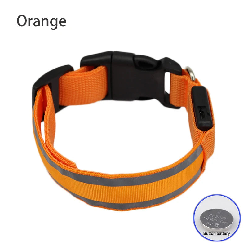 LED Dog Collar – USB Rechargeable & Button Battery Luminous Safety Collar for Dogs & Cats