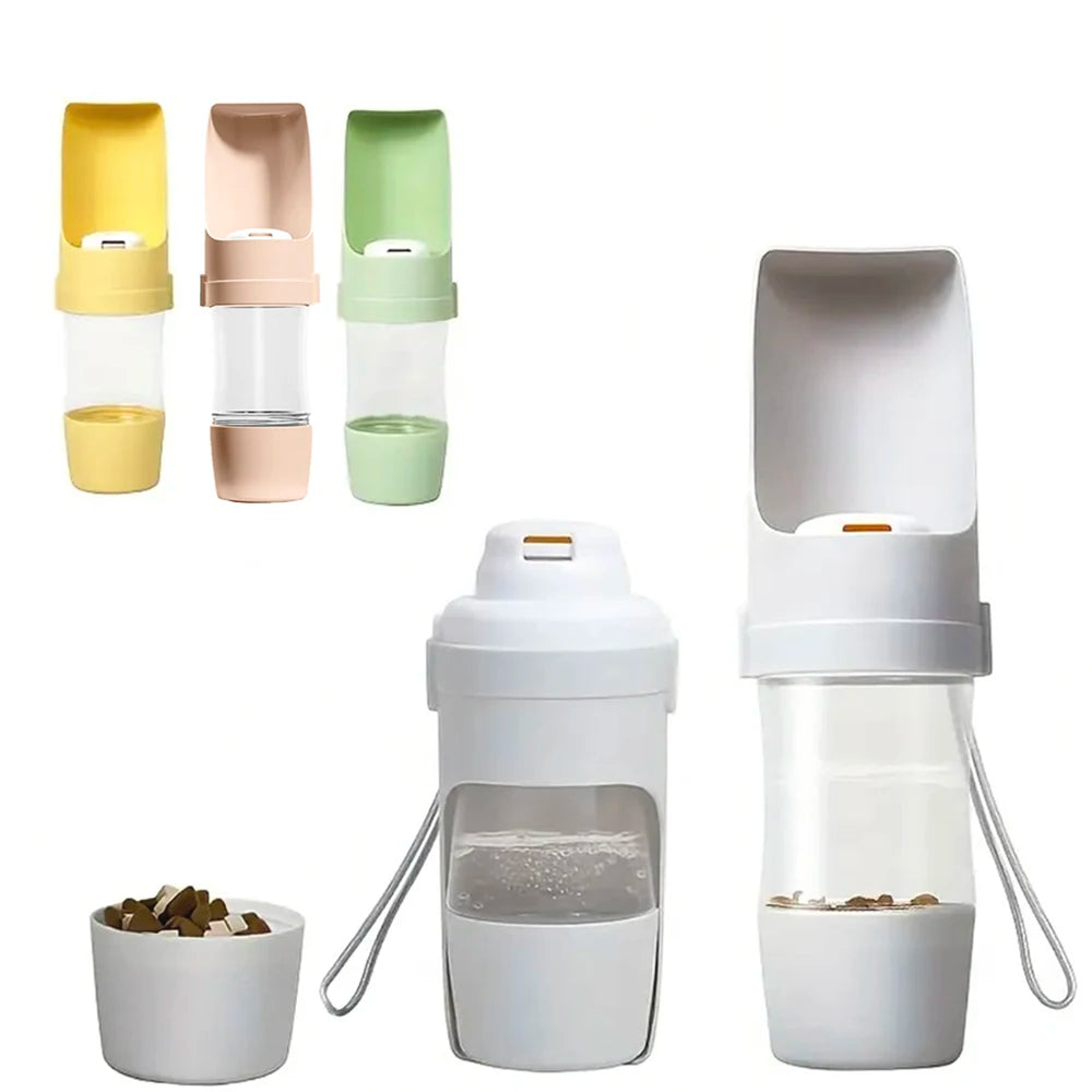 2-in-1 Pet Travel Water Bottle with Food Container – Portable Foldable Outdoor Bowl &amp; Feeder for Dogs &amp; Cats