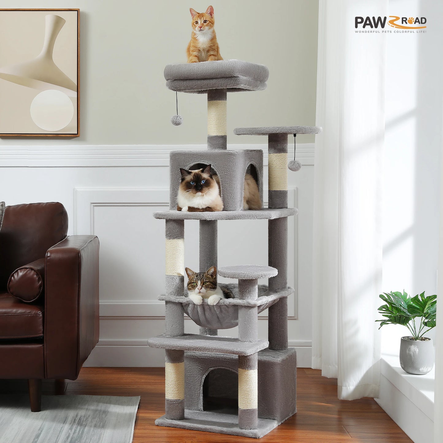 Large Cat Tree & Tower – Indoor Cats Playhouse with Scratching Posts, Hammock, Padded Perches & Condos