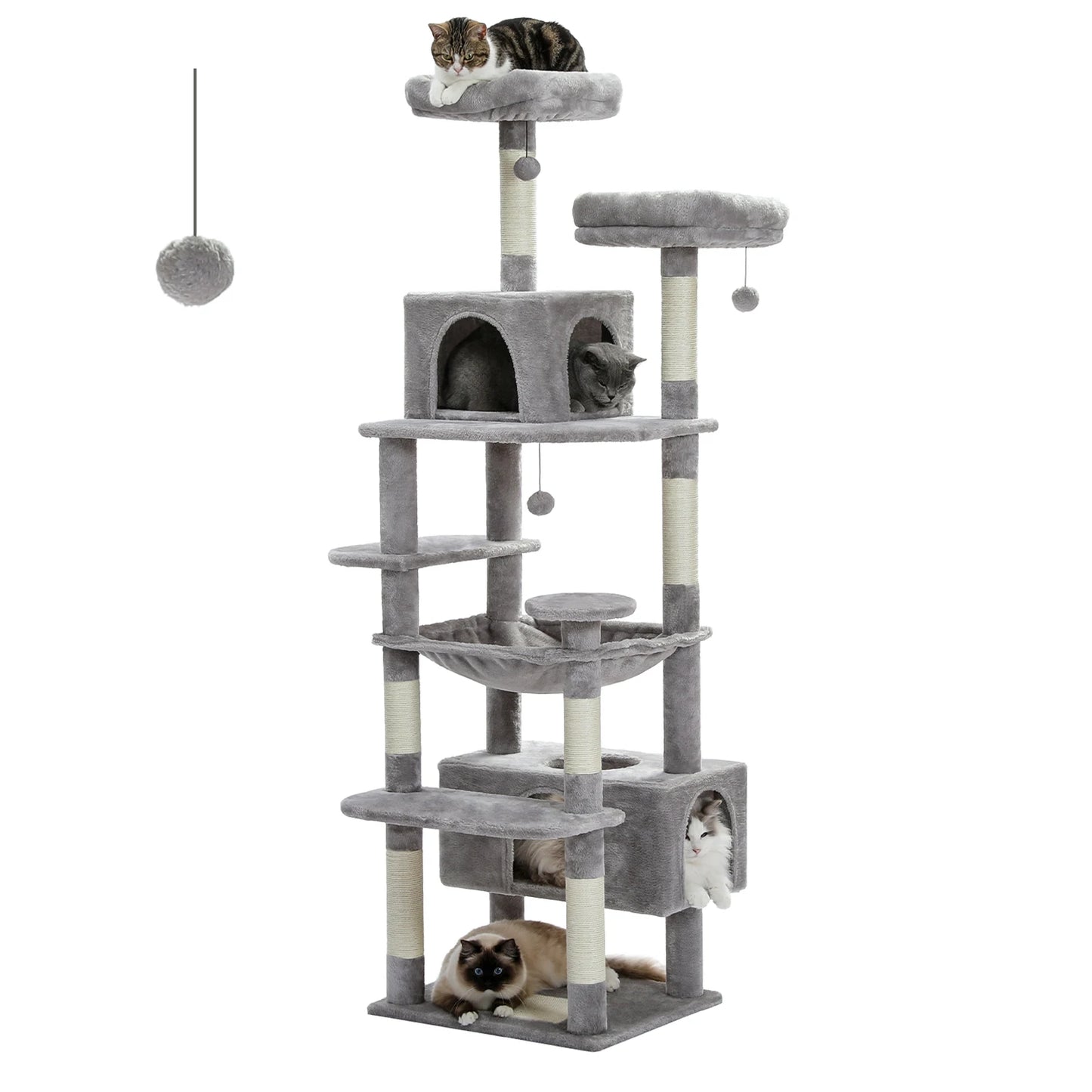 Large Cat Tree & Tower – Indoor Cats Playhouse with Scratching Posts, Hammock, Padded Perches & Condos