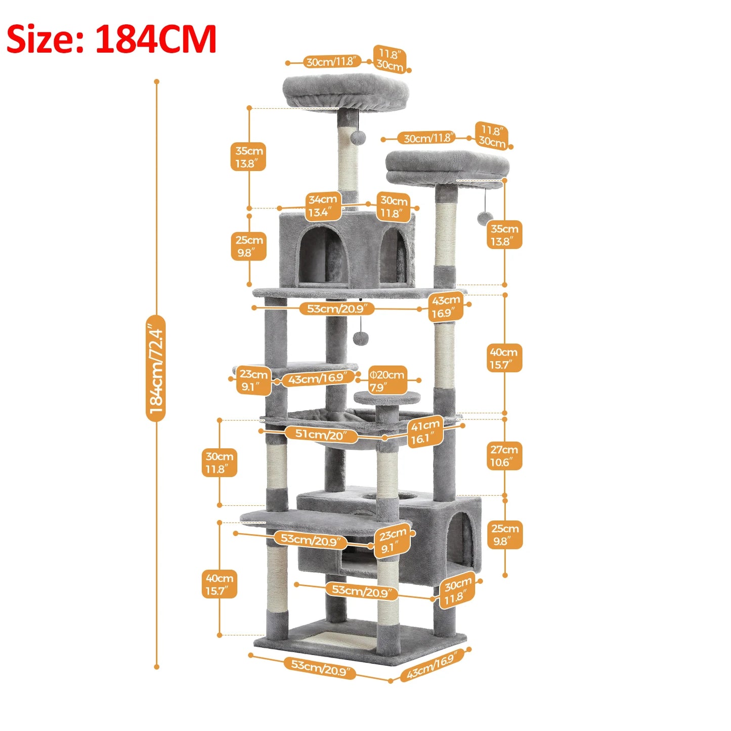 Large Cat Tree & Tower – Indoor Cats Playhouse with Scratching Posts, Hammock, Padded Perches & Condos