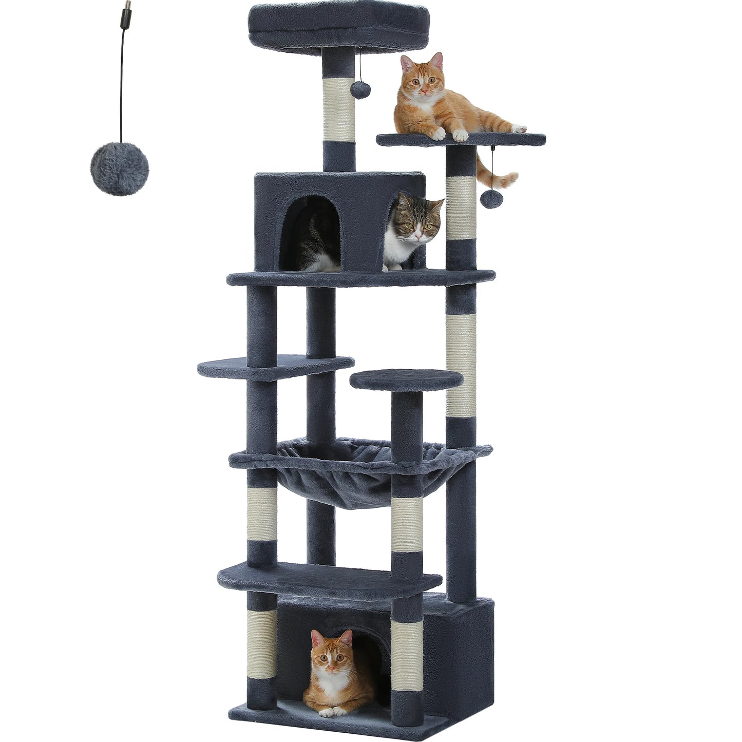 Large Cat Tree & Tower – Indoor Cats Playhouse with Scratching Posts, Hammock, Padded Perches & Condos