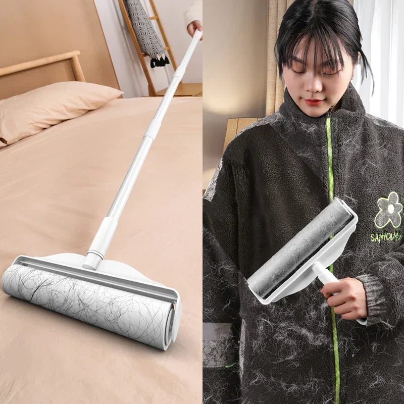Long Handle Lint Roller Brush – Retractable Pet Hair Remover for Clothes, Bed, Sofa & Carpet – Tearable Dust & Fur Removal Tool
