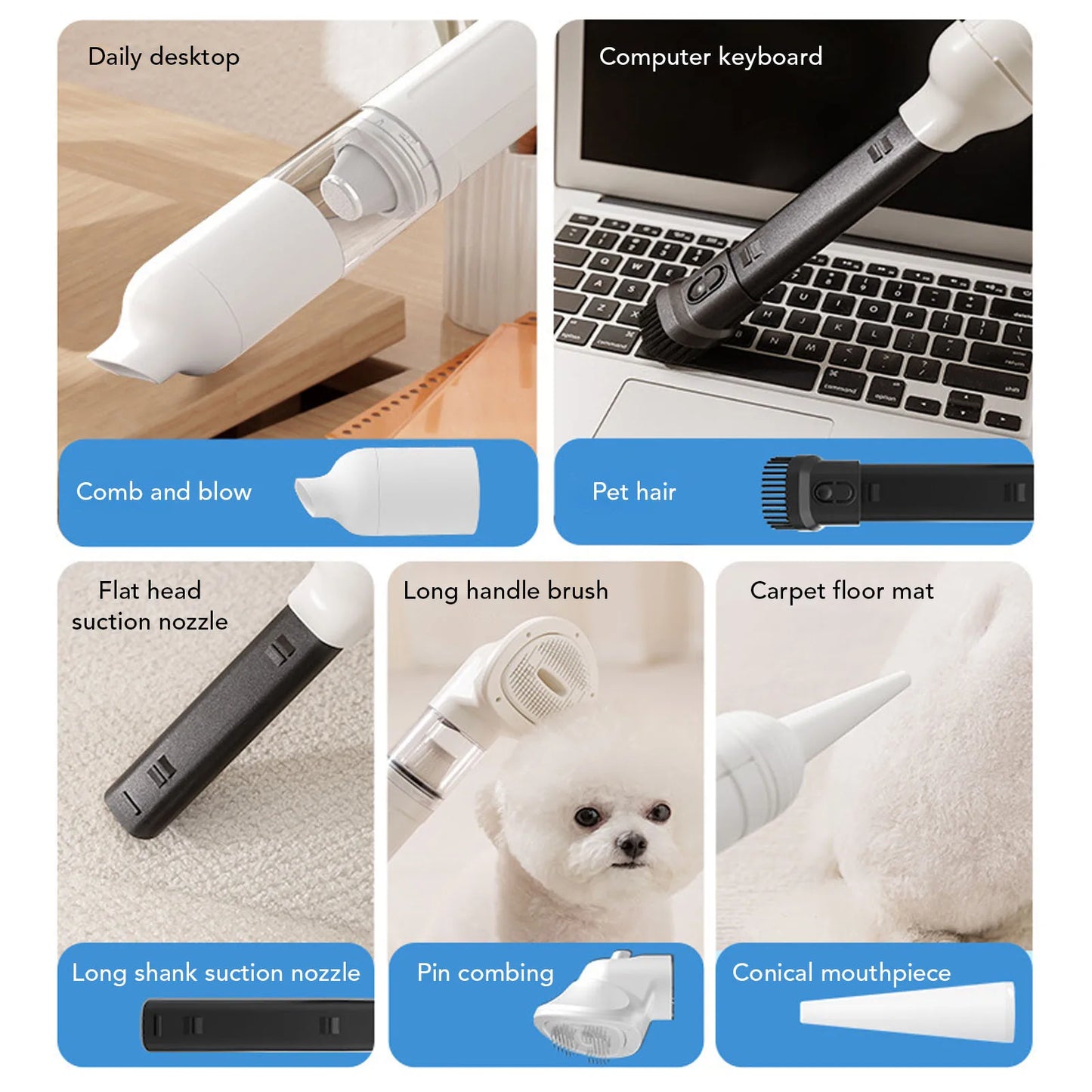 Pet Grooming Vacuum Cleaner Automatic Shedding Brush Dog Vacuum Grooming Kit for Dogs Cats Bed Carpet Pet Grooming Vacuum Kit