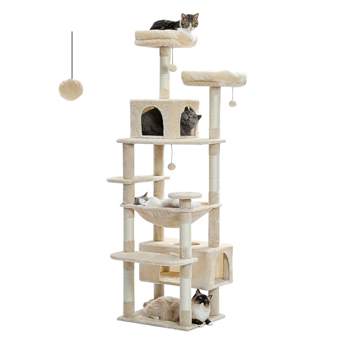 Large Cat Tree & Tower – Indoor Cats Playhouse with Scratching Posts, Hammock, Padded Perches & Condos