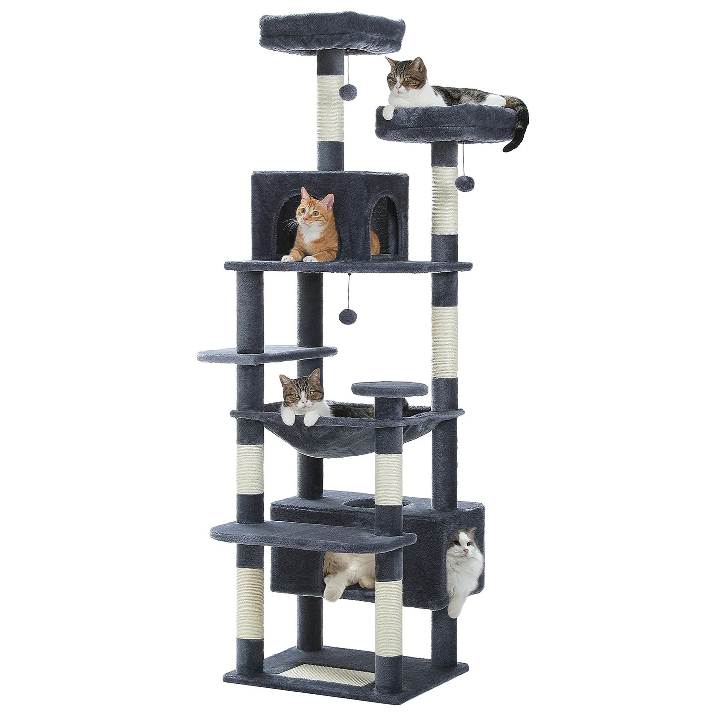 Large Cat Tree & Tower – Indoor Cats Playhouse with Scratching Posts, Hammock, Padded Perches & Condos