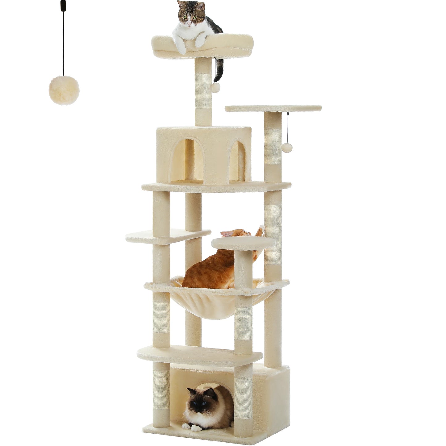 Large Cat Tree & Tower – Indoor Cats Playhouse with Scratching Posts, Hammock, Padded Perches & Condos