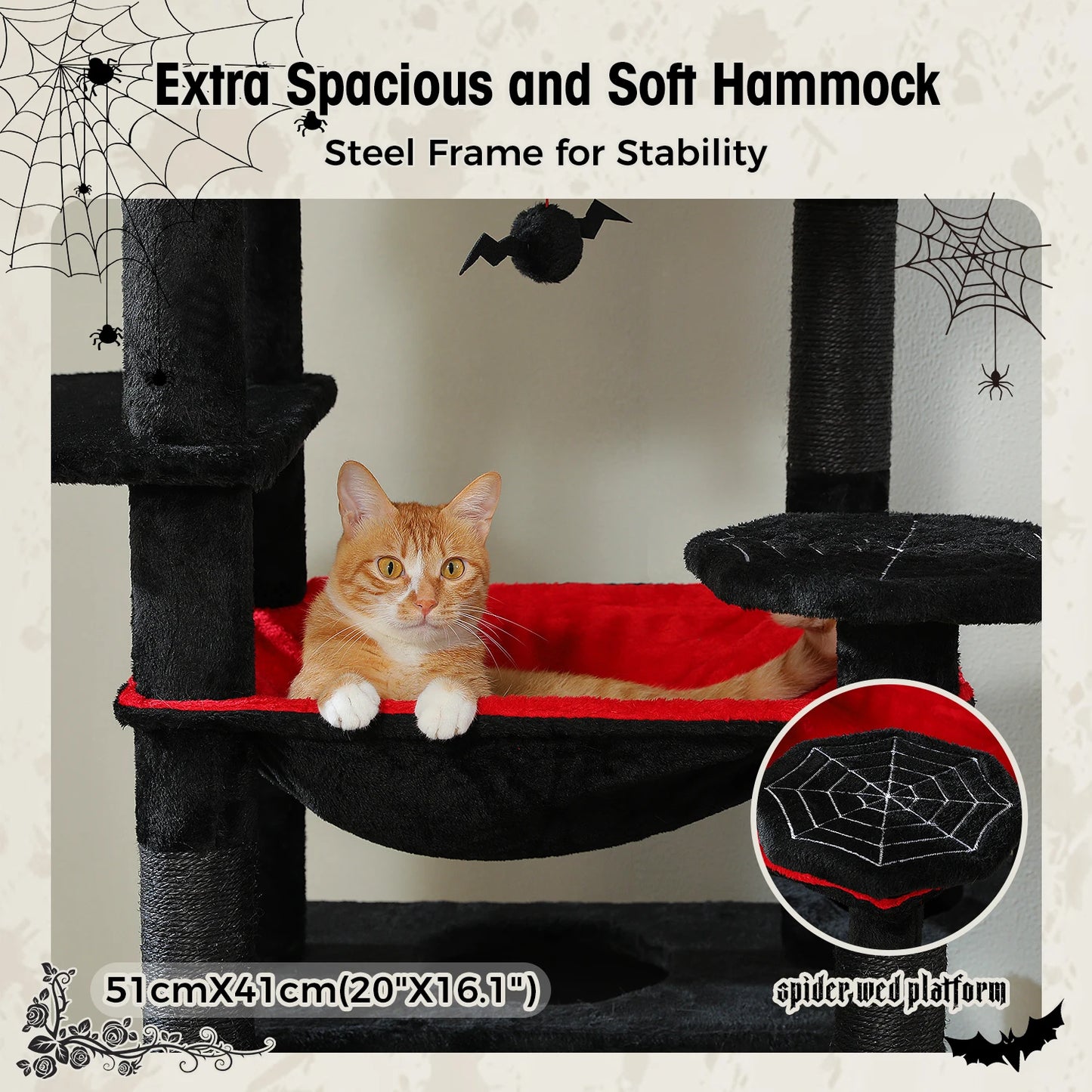 Large Cat Tree & Tower – Indoor Cats Playhouse with Scratching Posts, Hammock, Padded Perches & Condos