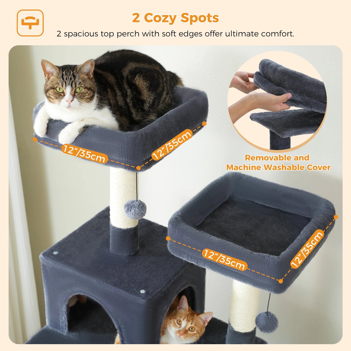 Large Cat Tree & Tower – Indoor Cats Playhouse with Scratching Posts, Hammock, Padded Perches & Condos