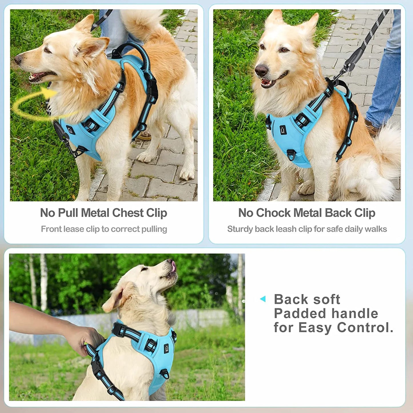 No Pull Dog Harness – Adjustable Soft Padded Pet Vest with Easy Control Handle