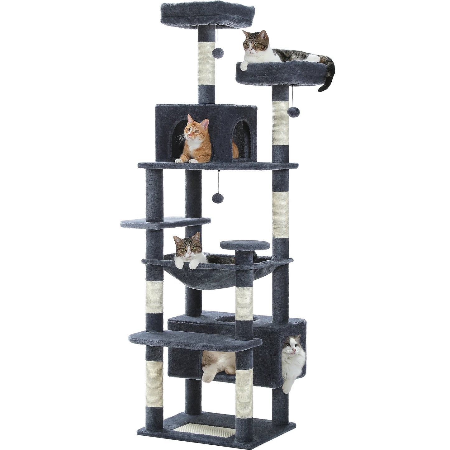 Large Cat Tree & Tower – Indoor Cats Playhouse with Scratching Posts, Hammock, Padded Perches & Condos