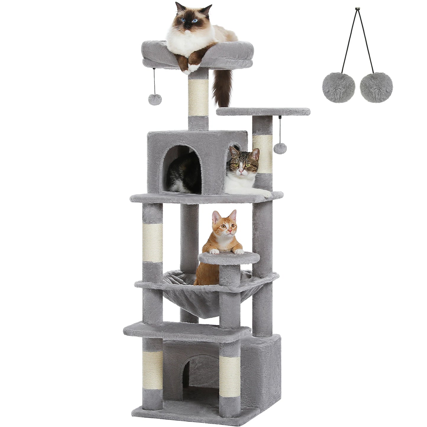 Large Cat Tree & Tower – Indoor Cats Playhouse with Scratching Posts, Hammock, Padded Perches & Condos