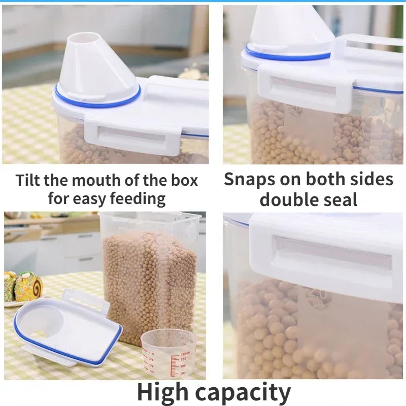 1.5kg/2kg Pet Food Storage Pail – Moisture-Proof Plastic Container with Measuring Cup for Dogs & Cats