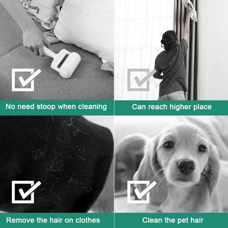 Long Handle Lint Roller Brush – Retractable Pet Hair Remover for Clothes, Bed, Sofa & Carpet – Tearable Dust & Fur Removal Tool