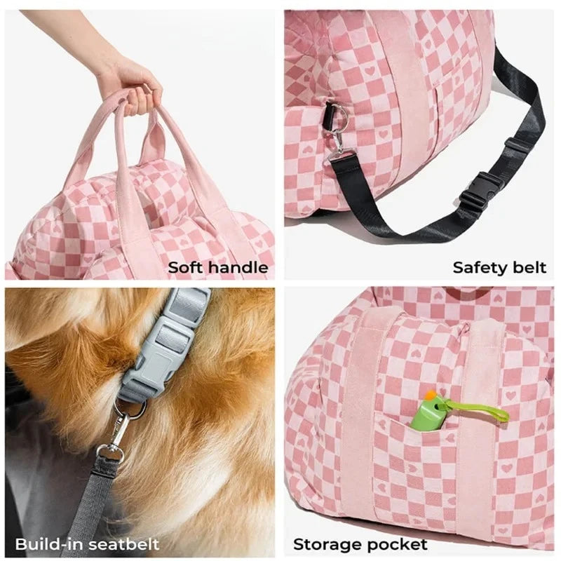 Pet Dog Portable Car Seat – Central Control Non-Slip Armrest Booster Bed for Small Dogs & Cats