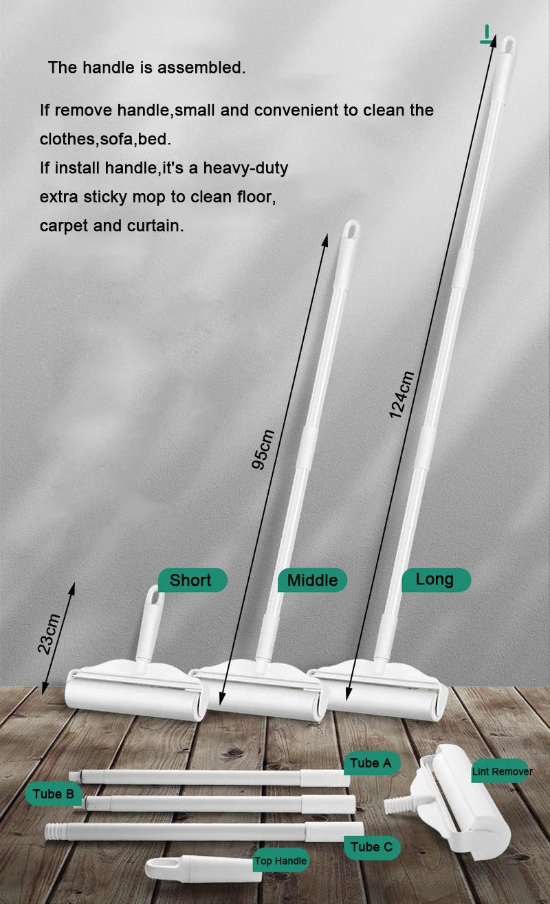 Long Handle Lint Roller Brush – Retractable Pet Hair Remover for Clothes, Bed, Sofa & Carpet – Tearable Dust & Fur Removal Tool