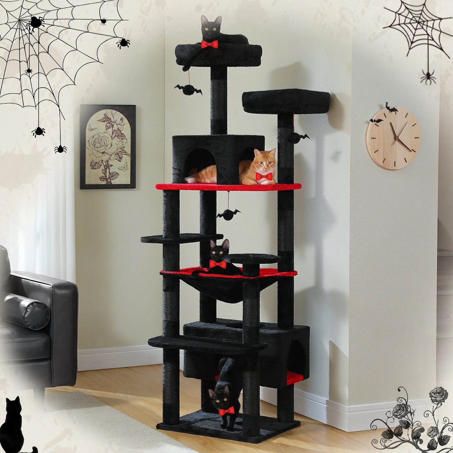 Large Cat Tree & Tower – Indoor Cats Playhouse with Scratching Posts, Hammock, Padded Perches & Condos