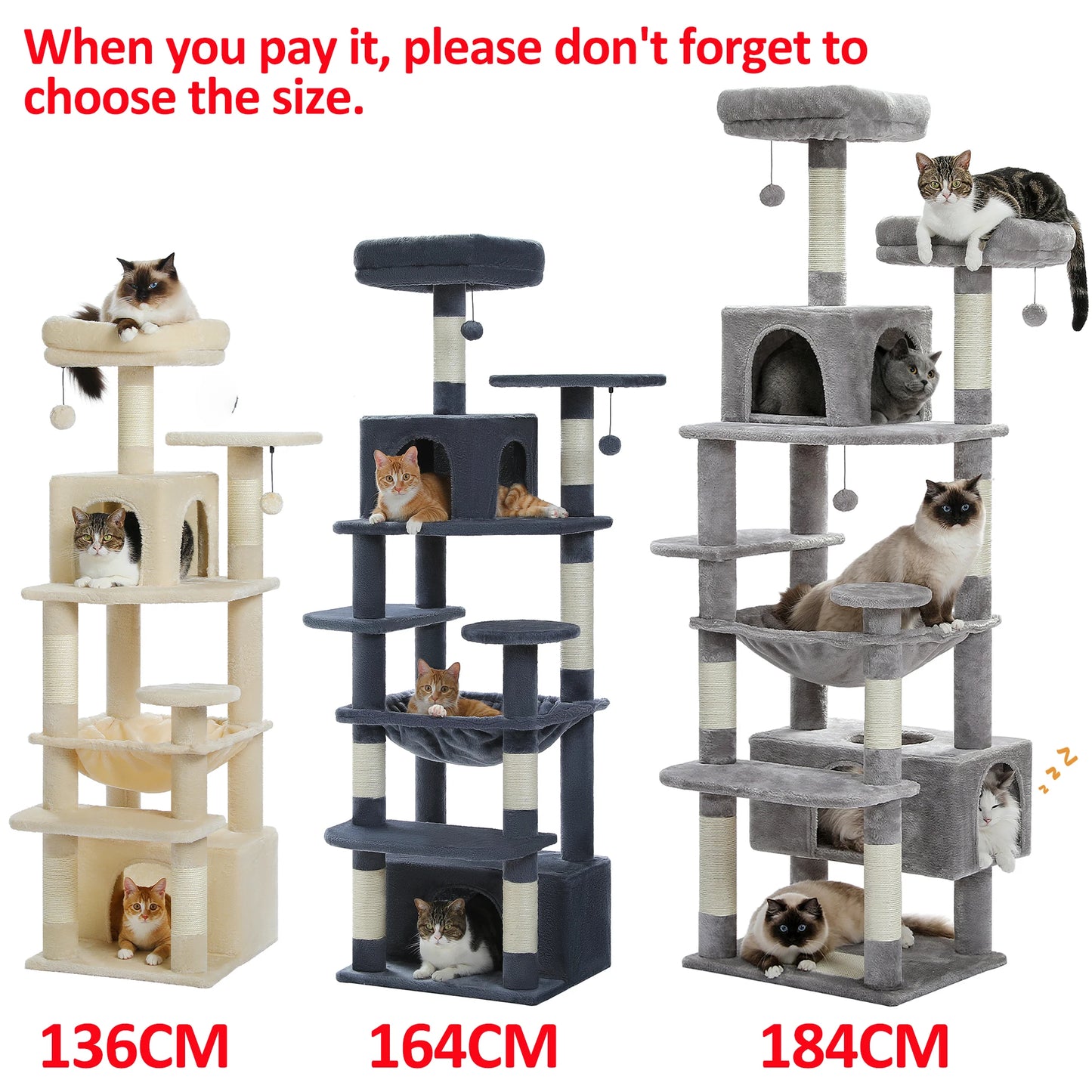 Large Cat Tree & Tower – Indoor Cats Playhouse with Scratching Posts, Hammock, Padded Perches & Condos