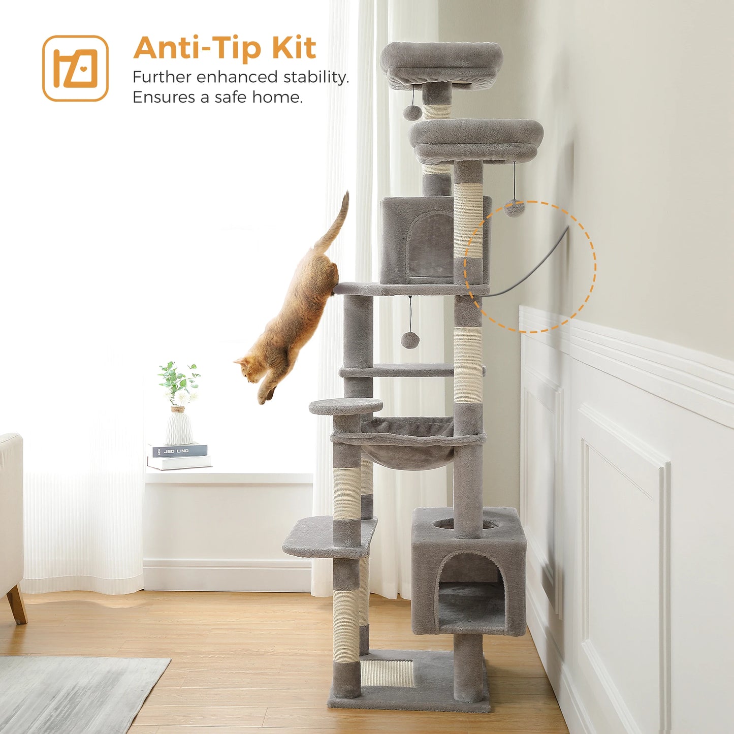 Large Cat Tree & Tower – Indoor Cats Playhouse with Scratching Posts, Hammock, Padded Perches & Condos